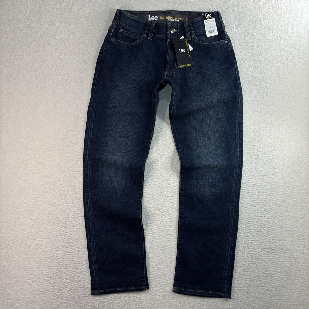 Lee Extreme Motion Jeans Mens 30x30 Blue Stretch Straight Taper Flex Whisker NWT
